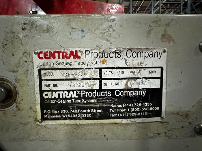 Used CENTRAL CP-322U CASE TAPER CARTON SEALER SYSTEM