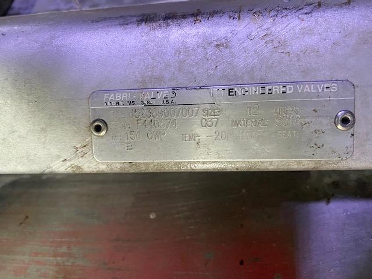 Used FABRI-VALVE 12" DIA. MANUAL SLIDE GATE VALVE T-316 S/S