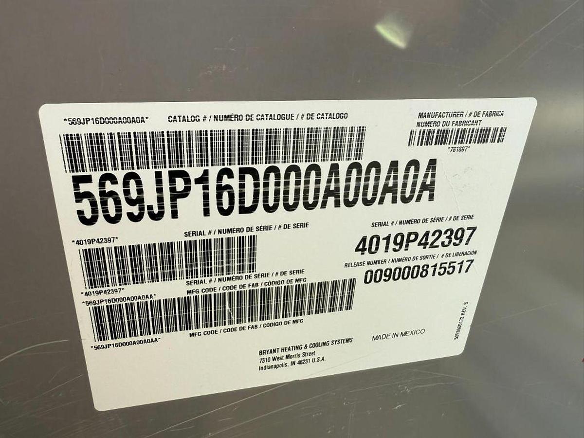 Used BRYANT LEGACY SERIES CHILLER MODEL 569JP16D000A00A0AA