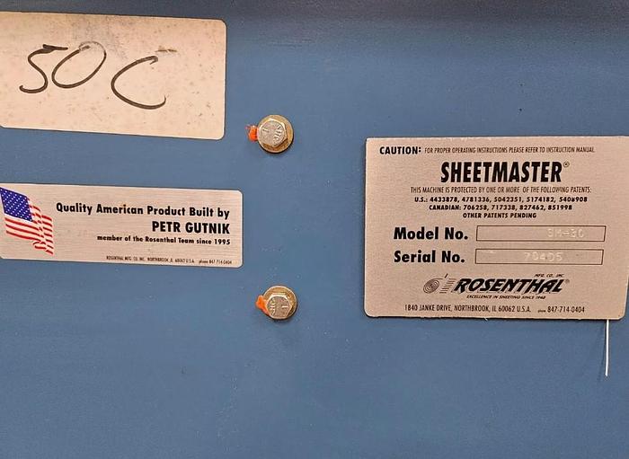 Used 30" ROSENTHAL MODEL SM-30 SHEETMASTER SHEETER 