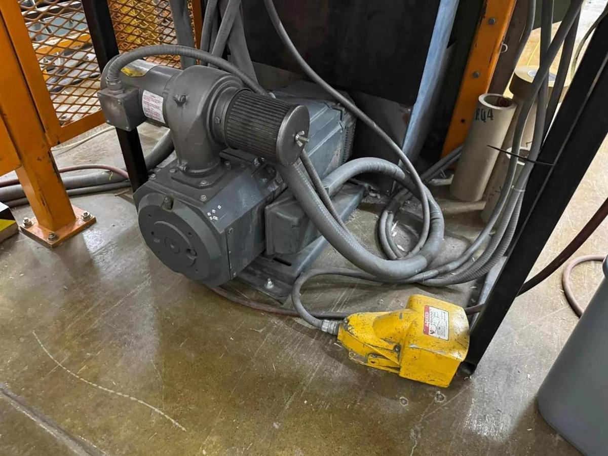 Used 84" WIDE SHANKS TWO DRUM SLITTER REWINDER WITH SHAFTLESS FLOOR PICK UP UNWIND STAND