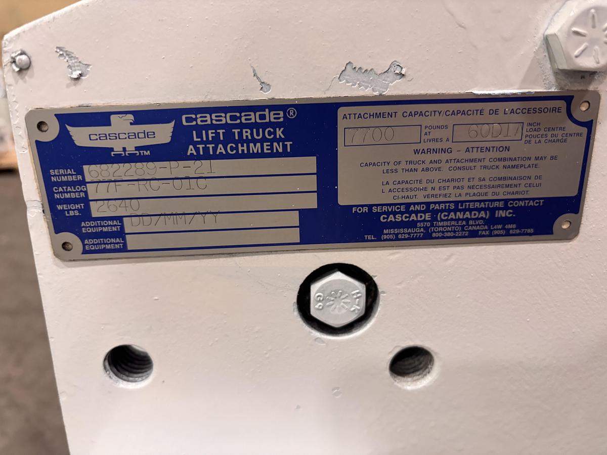 Used 60" CASCADE PAPER ROLL CLAMP ATTACHMENT MODEL 77F-RC-01C CLASS III/IV