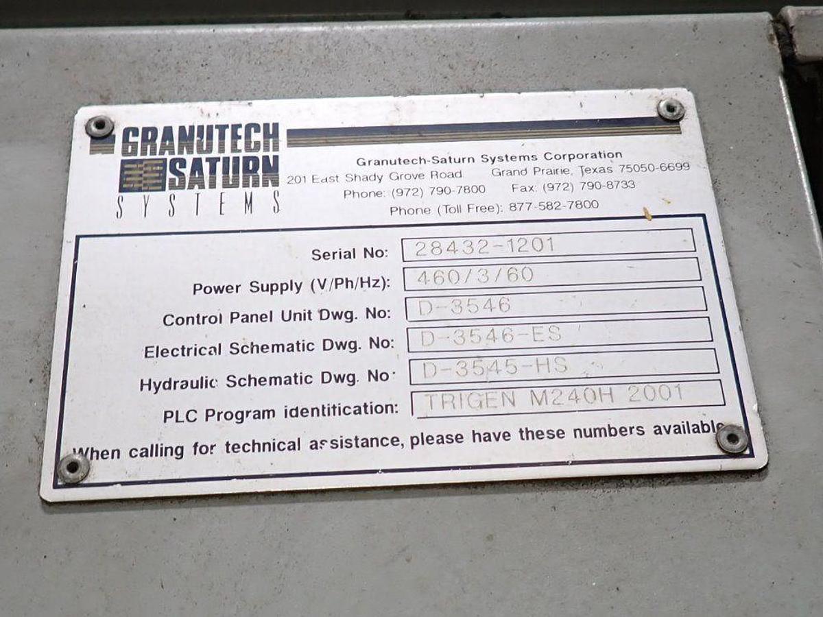 Used 63" GRANUTECH SATURN ROTO-GRIND MODEL M160H SINGLE SHAFT SHREDDER 200 HP