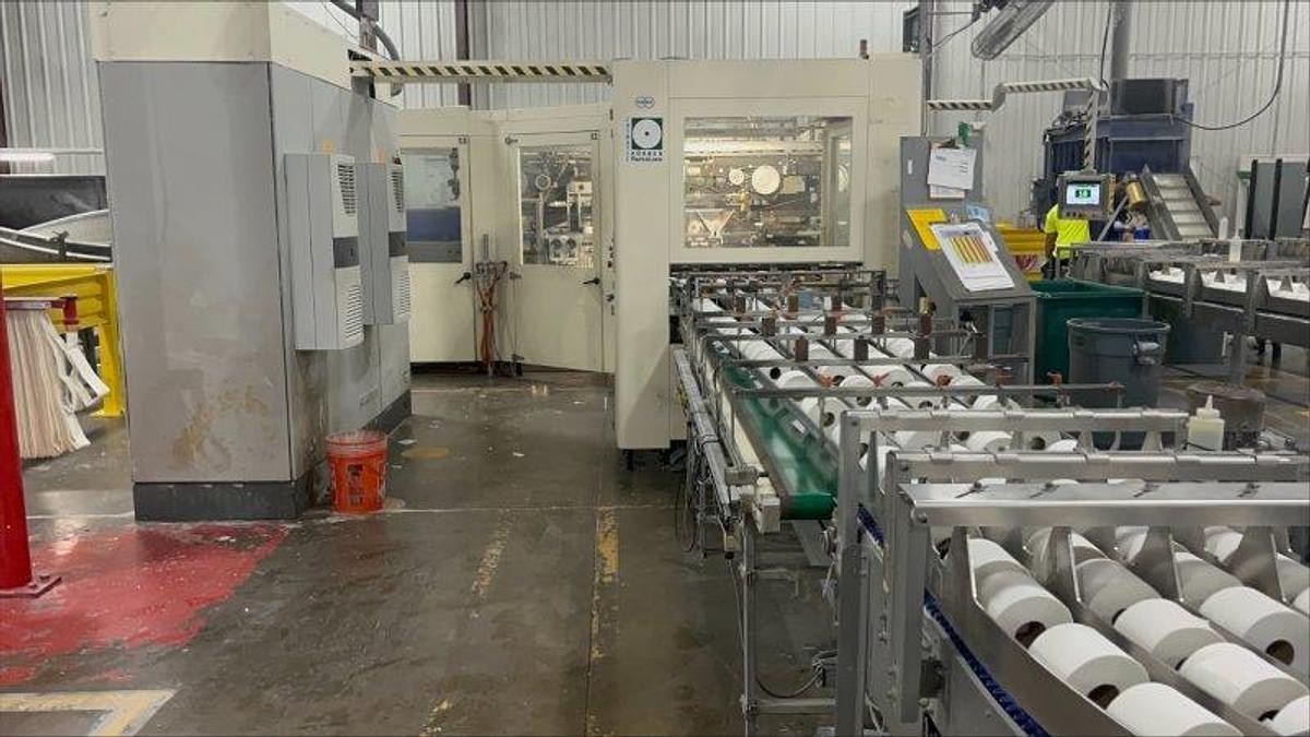 Used 2005 PERINI SINCRO 5.0 106" BRT REWINDING LINE WITH 2 LANE PERINI LOG SAW