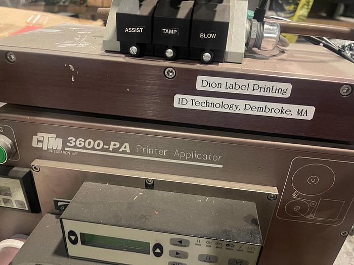 Used CTM LABELING SYSTEMS PRINTER APPLICATOR MODEL 3600-112 PAX 4