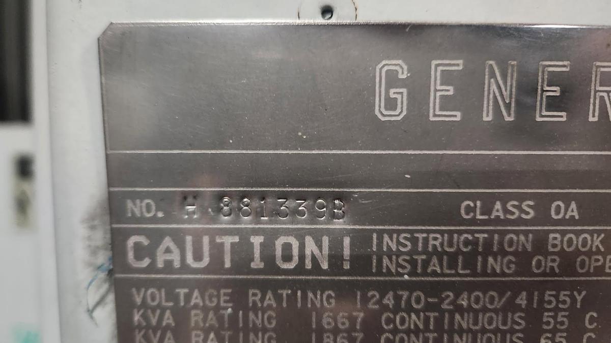 Used GENERAL ELECTRIC 1867 KVA TRANSFORMER