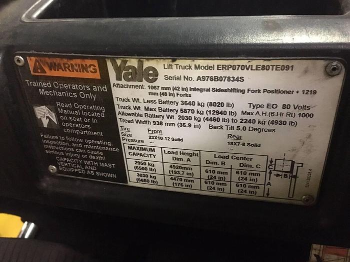 Used YALE ERP070 7000LB CAPACITY LIFT 4-WAY VALVE 3-STAGE MAST ELECTRIC