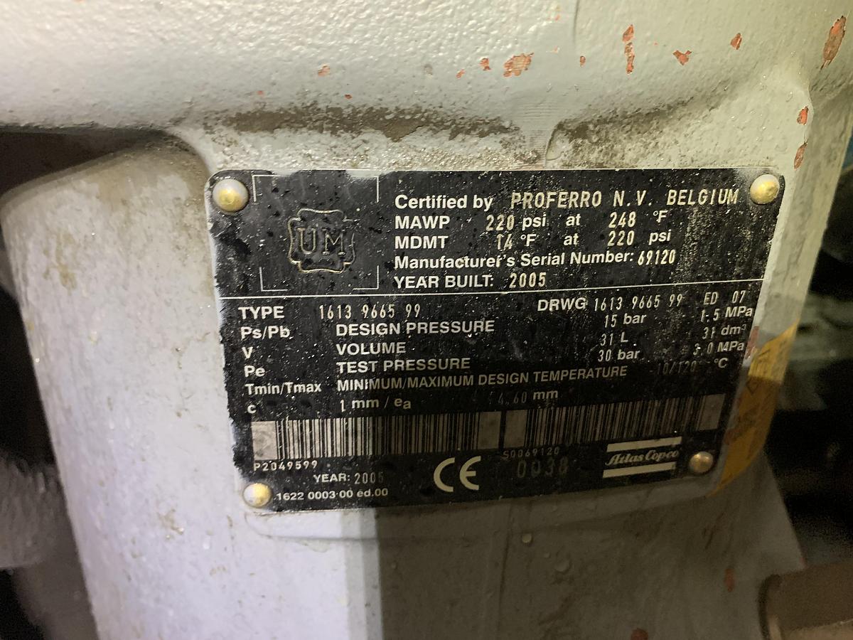 Used 75 HP ATLAS COPCO MODEL GA55VSD ROTARY SCREW AIR COMPRESSOR