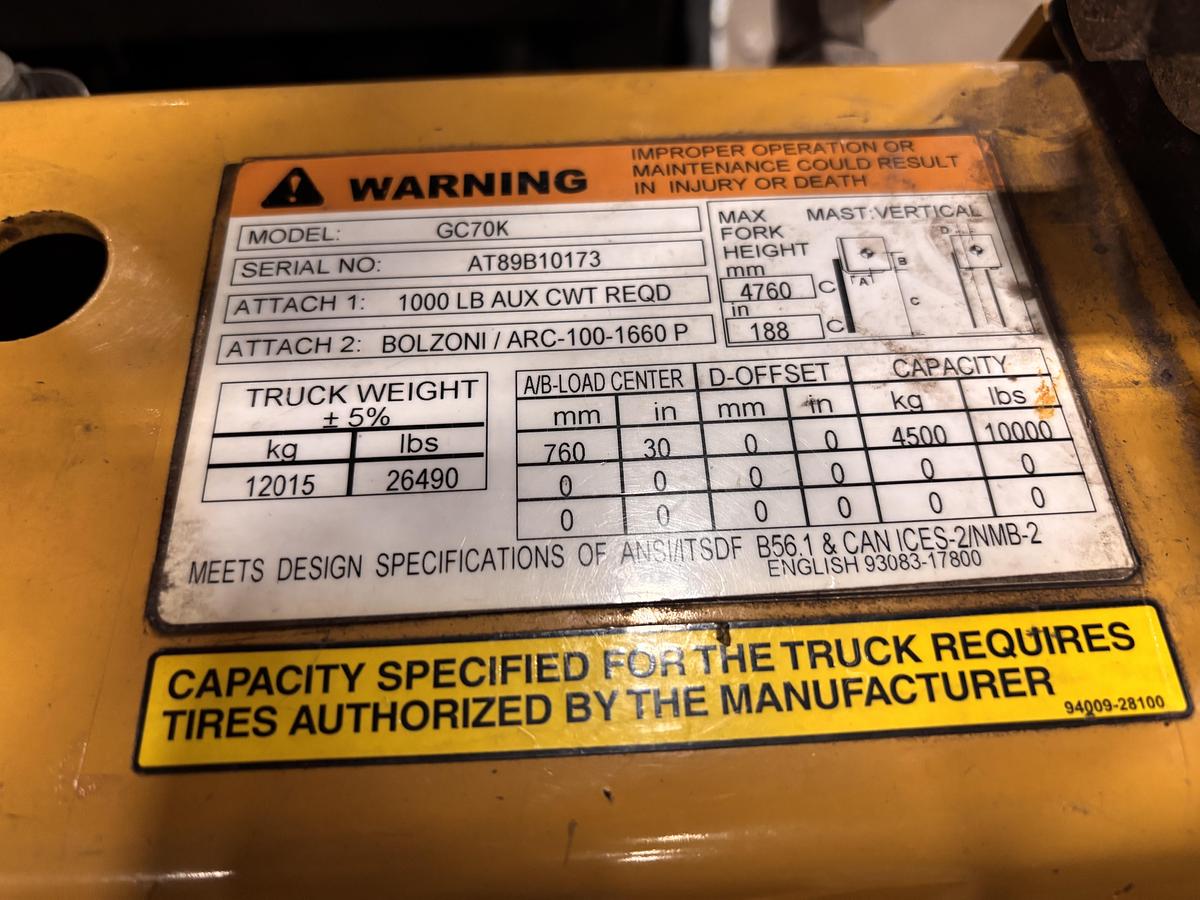 Used 15,500 POUND CATERPILLAR GC70K FORKLIFT MANUFACTURED 2018