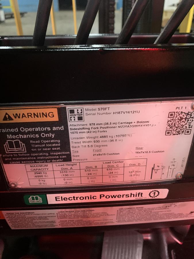Used 7,000 POUND LB. HYSTER MODEL S70FT FORKLIFT SS/FP