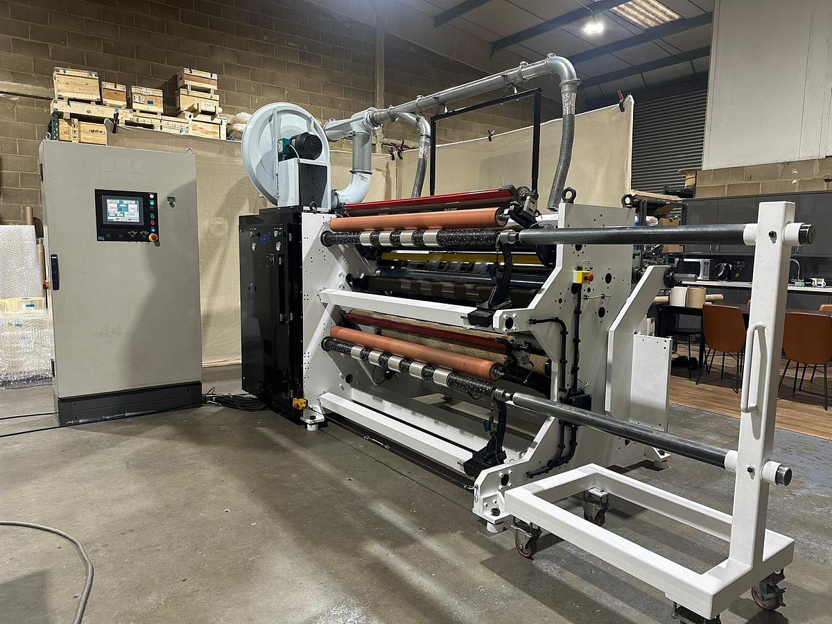 Used 63" WIDE SRC SYSTEMS LTD. MODEL 365 DUPLEX SLITTER REWINDER - OEM REFURBISHED & RUNNING