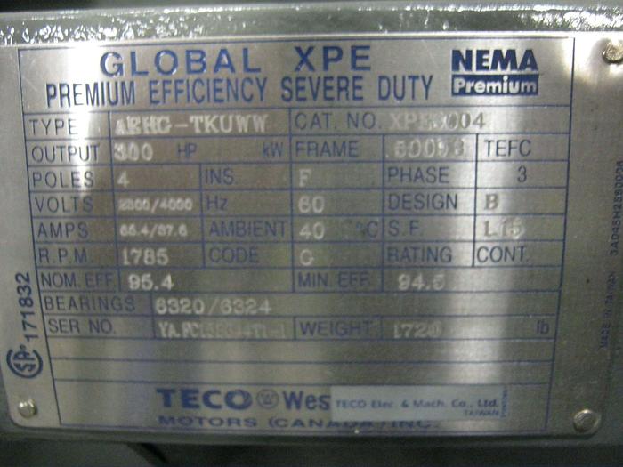 Used TEC-WESTINGHOUSE 300HP AC MOTOR 1800RPM (LIKE NEW STORE SURPLUS)