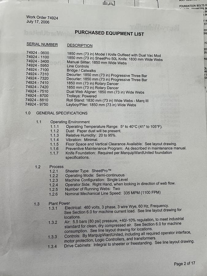 Used 73" WIDE BW PAPERSYSTEMS / MARQUIP DUAL ROTARY SHEETER WITH D2 SPLICER