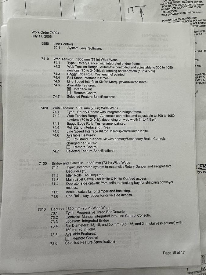 Used 73" WIDE BW PAPERSYSTEMS / MARQUIP DUAL ROTARY SHEETER WITH D2 SPLICER