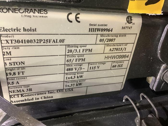 Used 2007 3 TON KONECRANES ELECTRIC HOIST