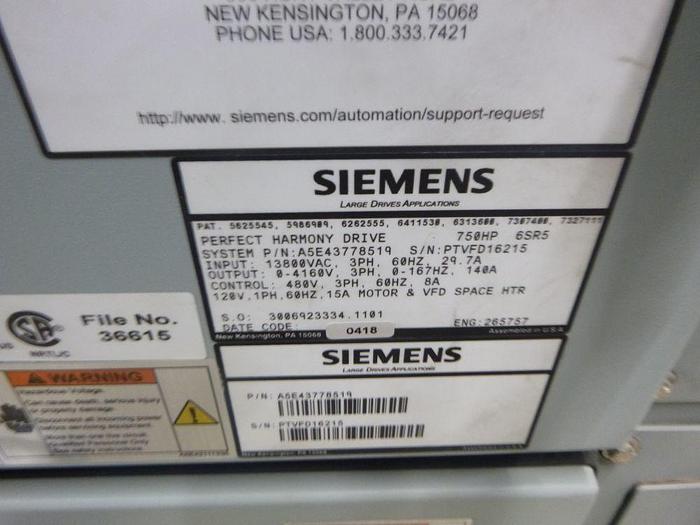 Used SIEMENS PERFECT HARMONY DRIVE 750 HP MANUFACTURED 2018