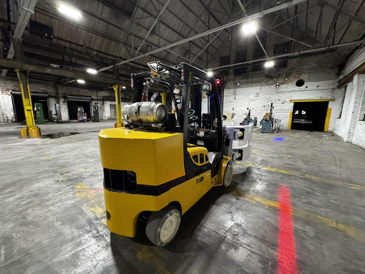 Used 12,000 POUND YALE GLC120VX (Paper Roll Special) PAPER ROLL CLAMP TRUCK WITH 84" CASCADE CLAMP