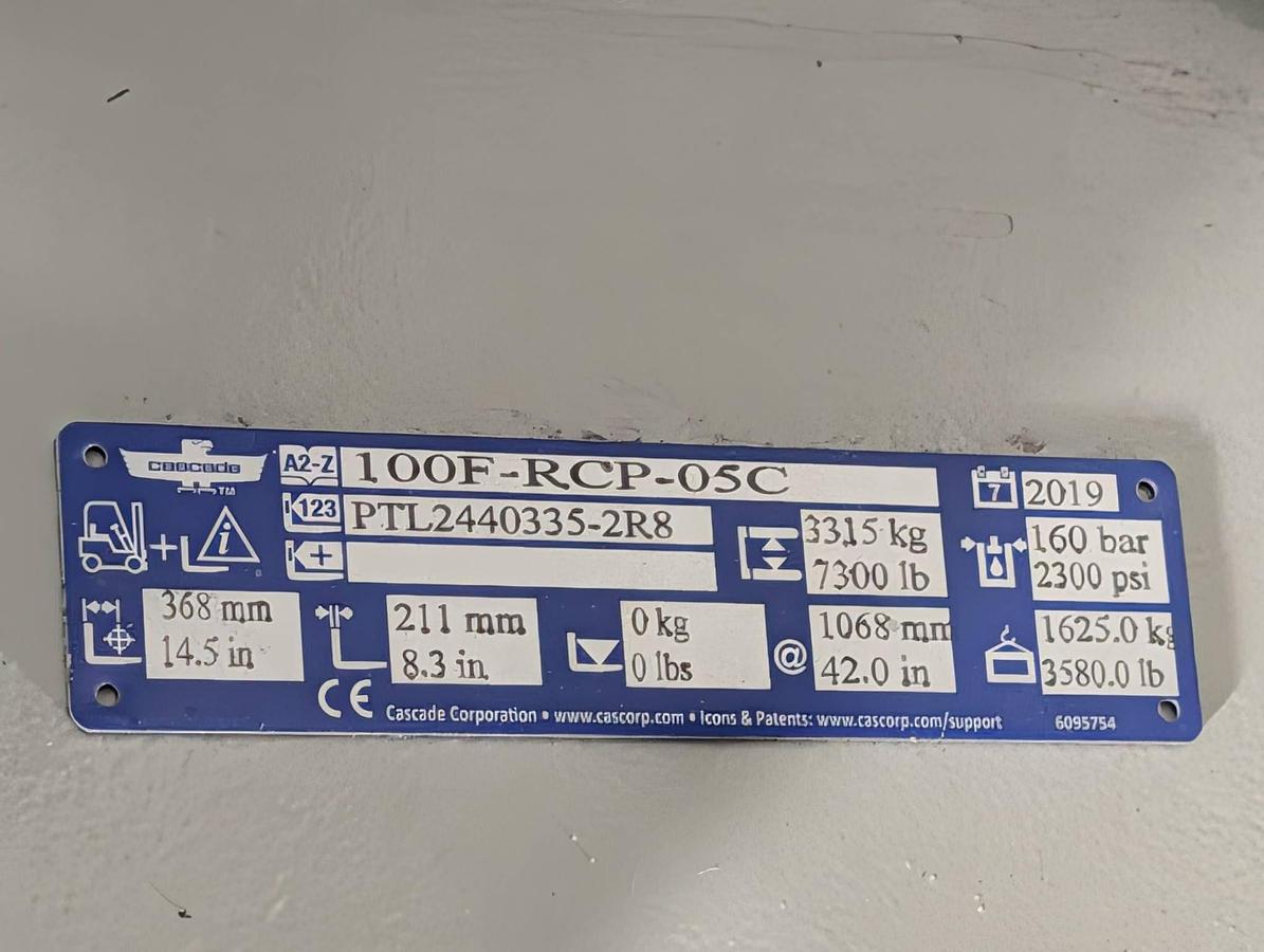 Used 12,000 POUND YALE GLC120VX (Paper Roll Special) PAPER ROLL CLAMP TRUCK WITH 84" CASCADE CLAMP