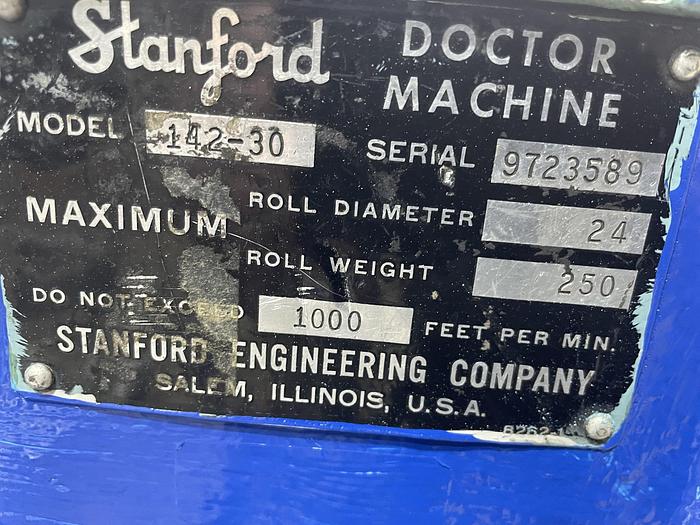 Used 30" WIDE STANFORD MODEL 142-30 DOCTOR MACHINE WITH SCORE SLITTING