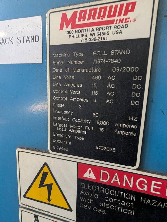 Used MARQUIP 98" W X 84" DIA. SHAFTLESS FLOOR PICKUP UNWIND STAND