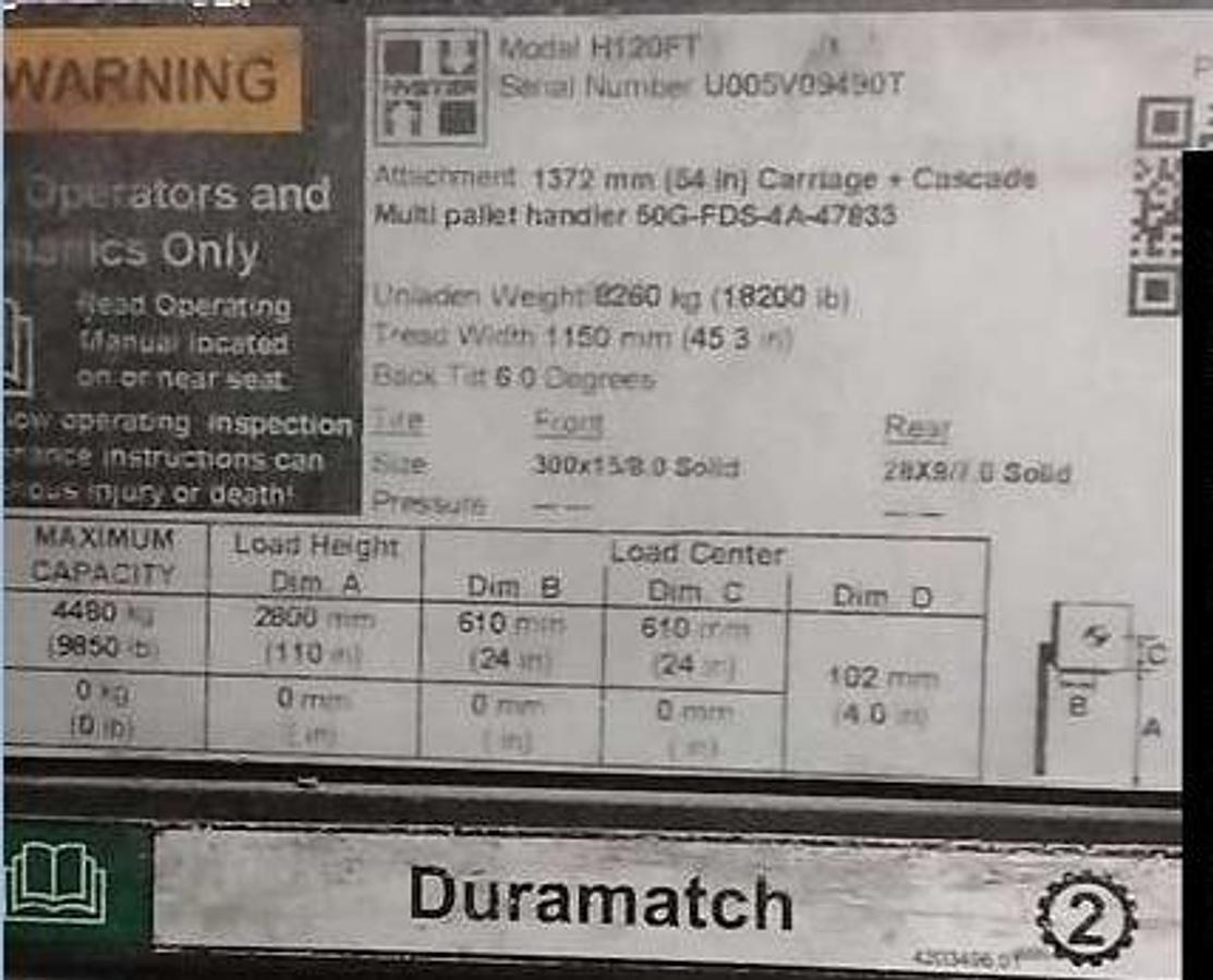 Used 2019 Hyster H120FT Diesel Enclosed Cab with AC 8500 hours