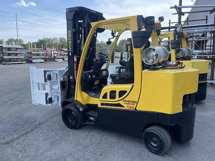 Used 12,000 POUND HYSTER S120FTPRS FORKLIFT WITH PAPER ROLL CLAMP MFG. 2017- PENDING SALE NF