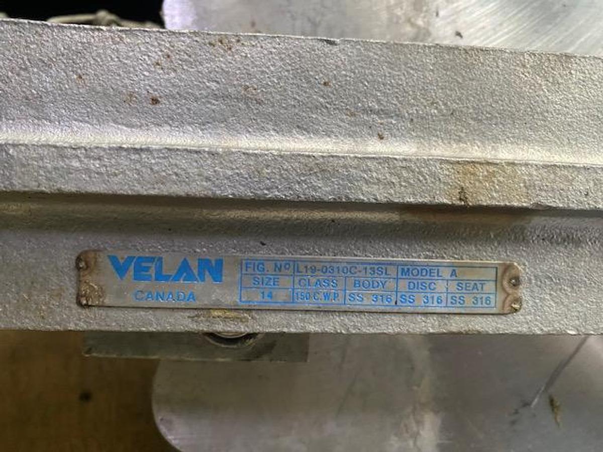 Used VELAN 14" DIAMETER MANUAL SLIDE GATE VALVE S/S