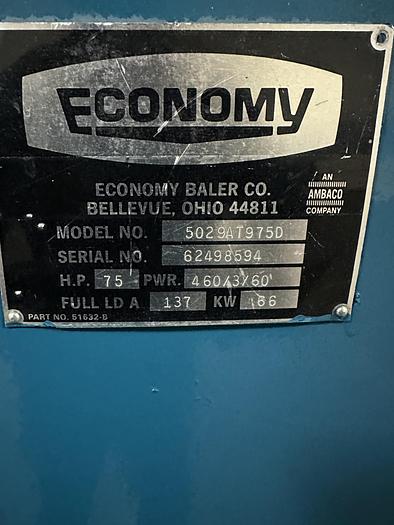 Used ECONOMY MODEL 5029AT9750 HORIZONTAL AUTO-TIE BALER WITH ALLEN BRADLEY CONTROLS 75 HP