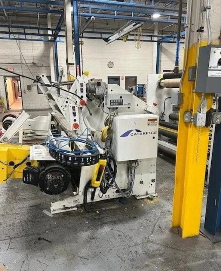 Used 55" WIDE CATBRIDGE DUPLEX TURRET SLITTER REWINDER WITH CORE LOADING - MFG 2018