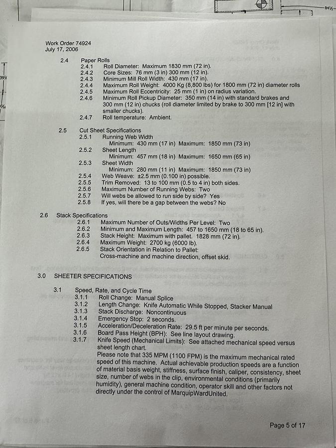 Used 73" WIDE BW PAPERSYSTEMS / MARQUIP DUAL ROTARY SHEETER WITH D2 SPLICER