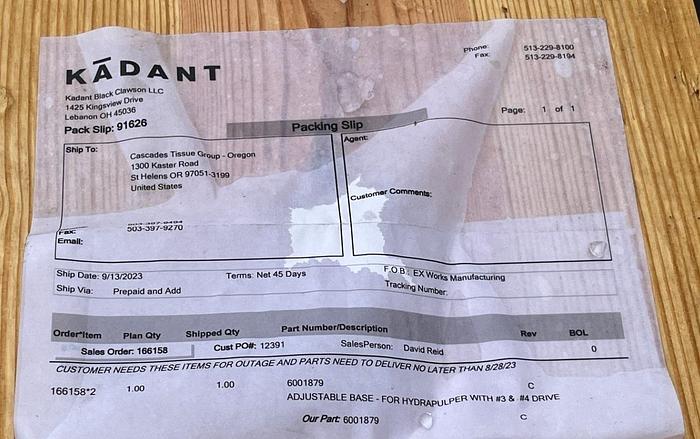 KADANT SIZE 3 OR 4 HYDRAPULPER GEARBOX BASE