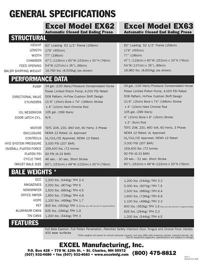 Used EXCEL MODEL EX-62 TWIN CYLINDER CLOSED DOOR BALER WITH CONVEYOR