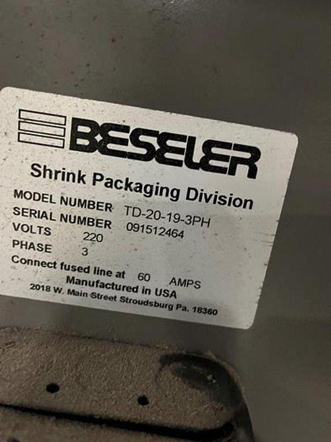 Used BESELER TD-20-19-3PH HEAT TUNNEL
