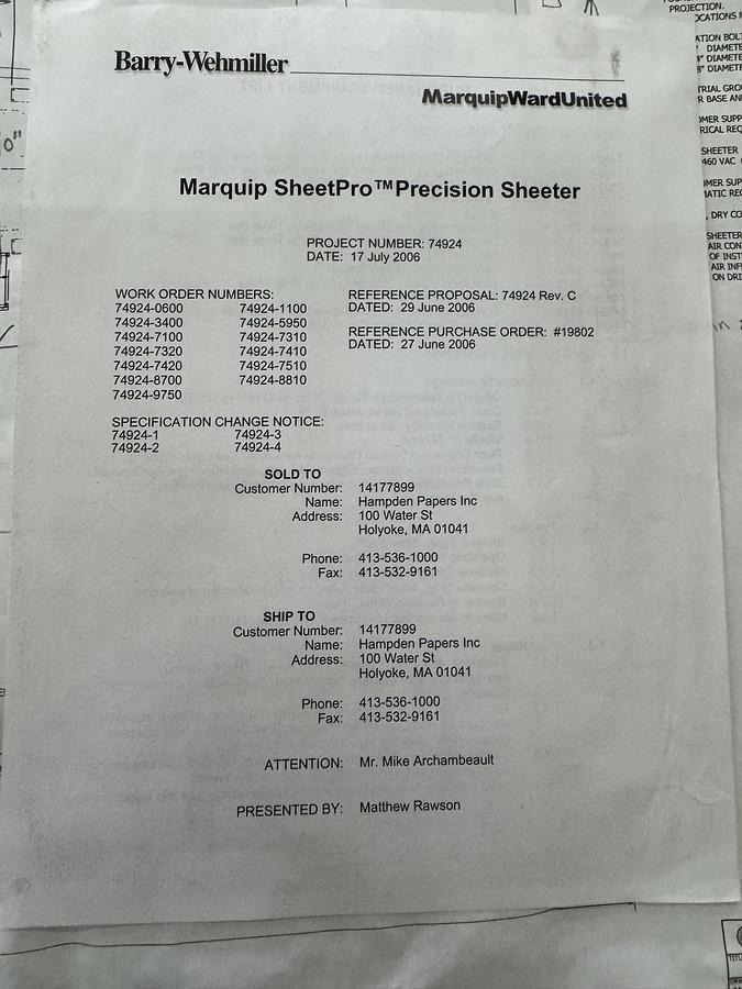 Used 73" WIDE BW PAPERSYSTEMS / MARQUIP DUAL ROTARY SHEETER WITH D2 SPLICER