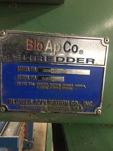 Used BLOAPCO 805 SERIES PIGGY BACK SHREDDER WITH CONVEYOR (NO BALER) S/N 960743 Pending JE