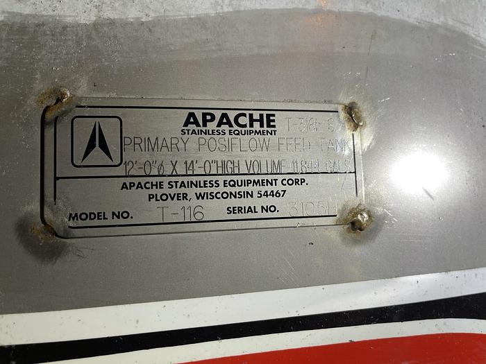 Used APACHE 12'D X 14'H 316L STAINLESS STEEL 11,844 GALLONS