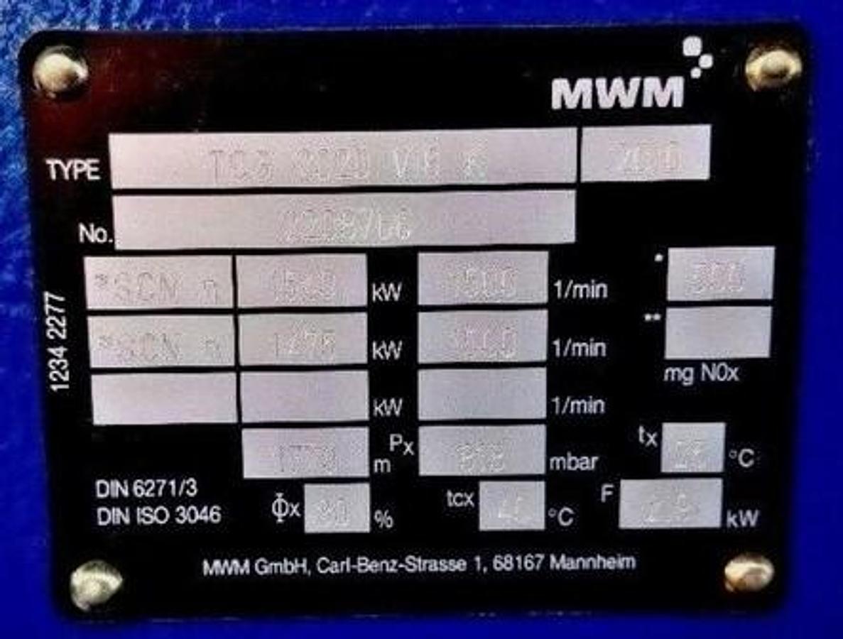 Used 1560KW MWM NATURAL GAS GENERATOR