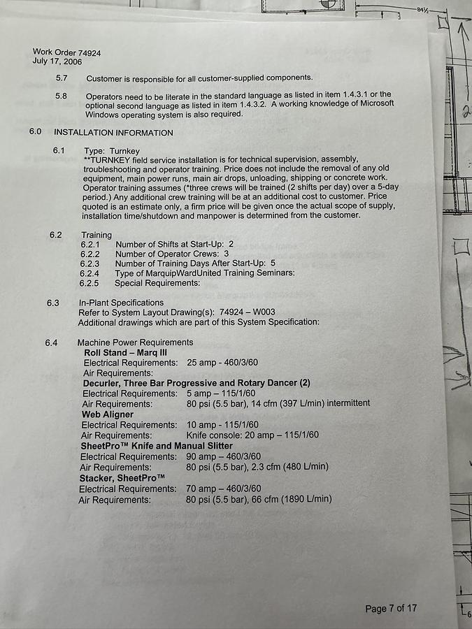 Used 73" WIDE BW PAPERSYSTEMS / MARQUIP DUAL ROTARY SHEETER WITH D2 SPLICER