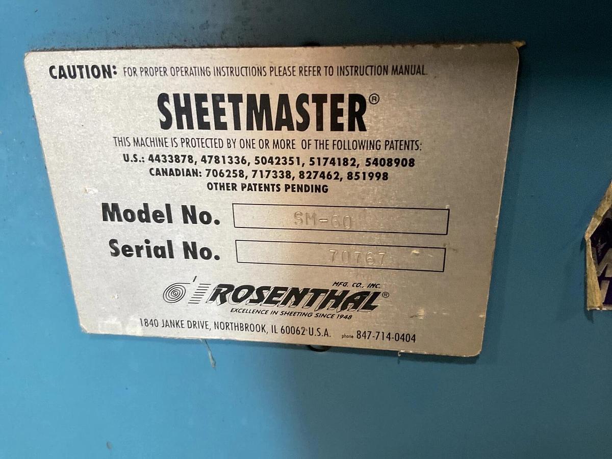Used 60" WIDE ROSENTHAL SM-60 STRAIGHT KNIFE SHEETER SHEETMASTER 