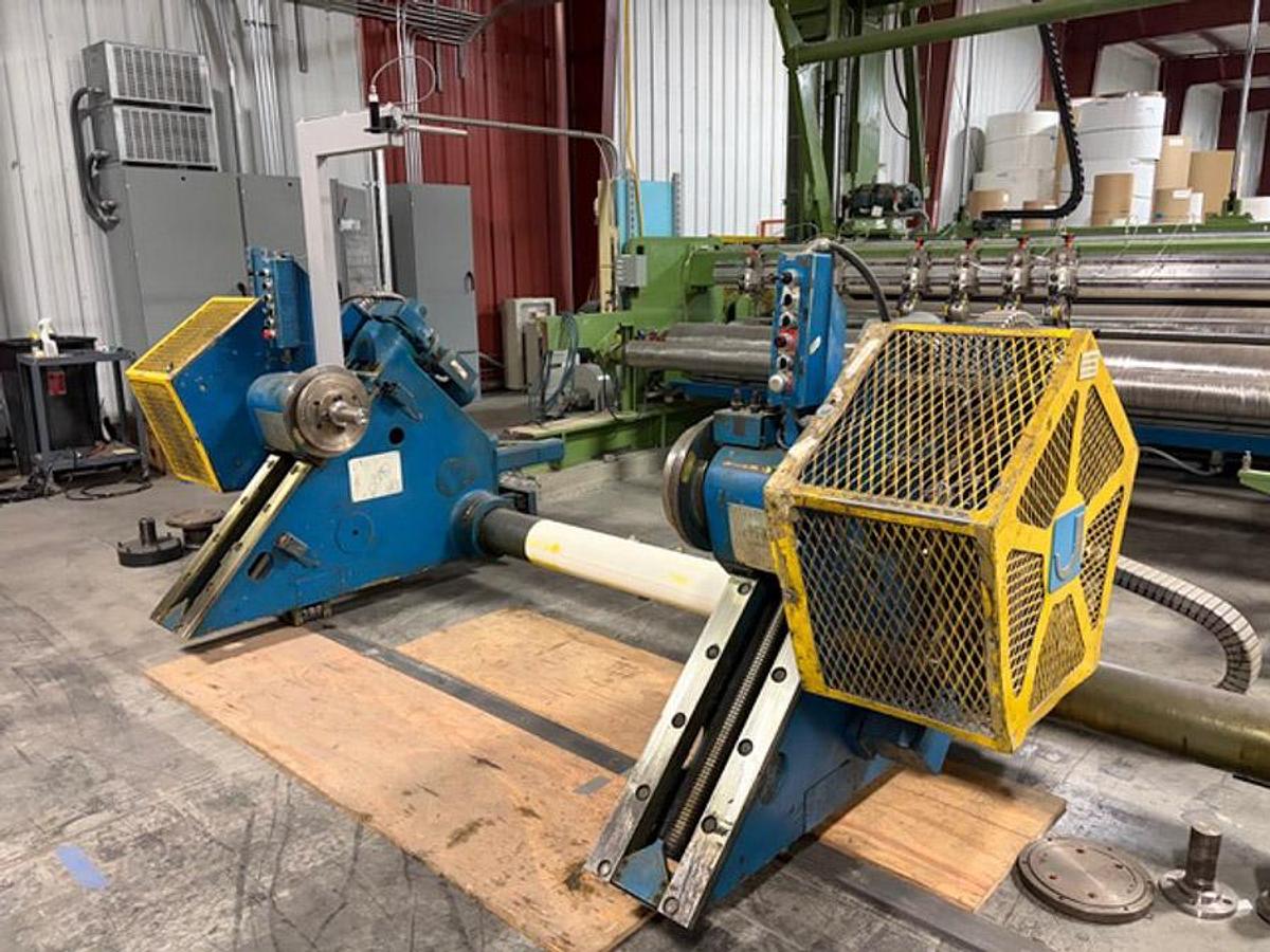 Used 134” WIDE TOSCHI (TOSOTEC) MODEL 4000-3S TWO DRUM SLITTER REWINDER - 71" REWIND DIAMETER - NEW PLC & DRIVES 2023