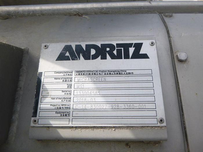Used ANDRITZ MICRASCREEN TYPE MS1 MANUFACTURED 2018