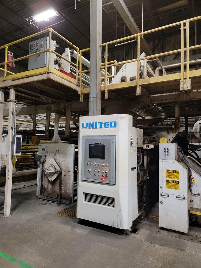 Used 98" WIDE UNITED SINGLE FACER MODEL M600 WITH B, C & E FLUTE CARTRIDGES