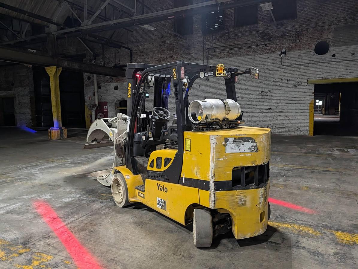 Used 12,000 POUND YALE GLC120VX (Paper Roll Special) PAPER ROLL CLAMP TRUCK WITH 84" CASCADE CLAMP