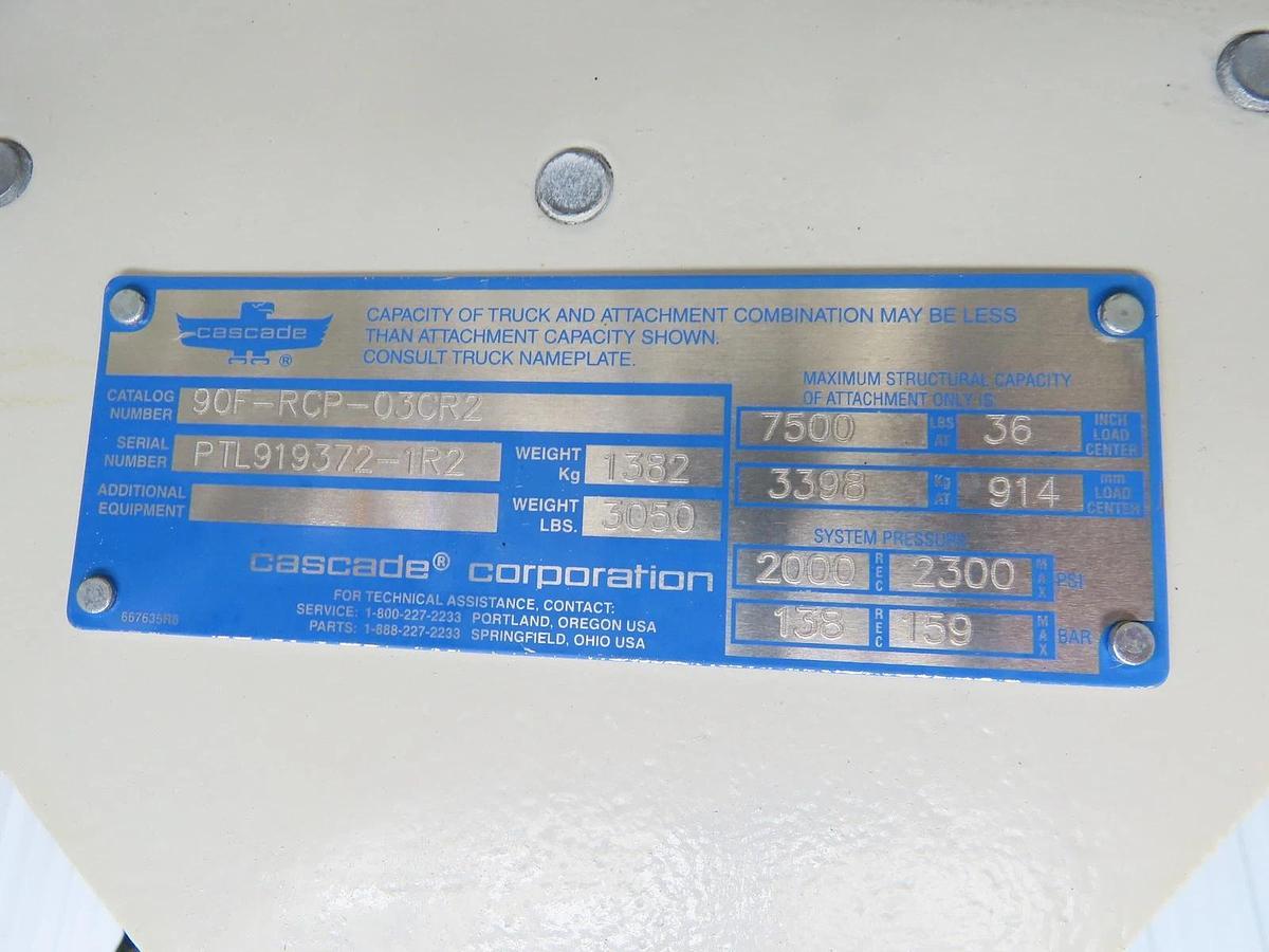 Used 72" CAPACITY CASCADE MODEL 90F-RCP-03CR2 PAPER ROLL CLAMP 
