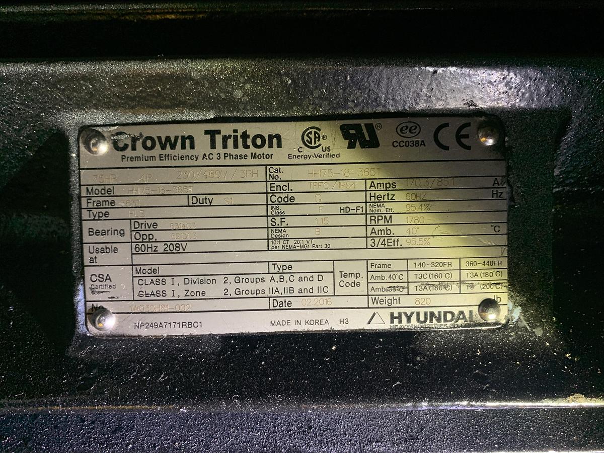 Used 75 HP RETECH GRANULATOR SHREDDER WITH HOPPER (NO INFEED CONVEYOR)