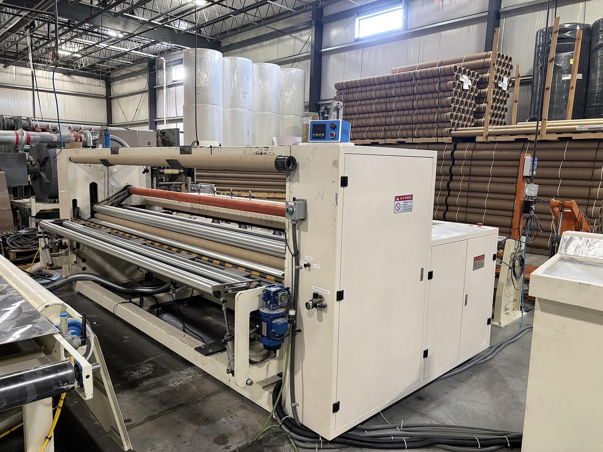 Used 128" WIDE AMERICAN CUSTOM MACHINERY (ACM) TWO DRUM SLITTER REWINDER