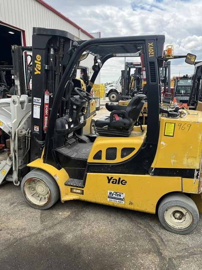 Used 12,000 POUND YALE GLC120VX (Paper Roll Special) PAPER ROLL CLAMP TRUCK WITH 84" CASCADE CLAMP