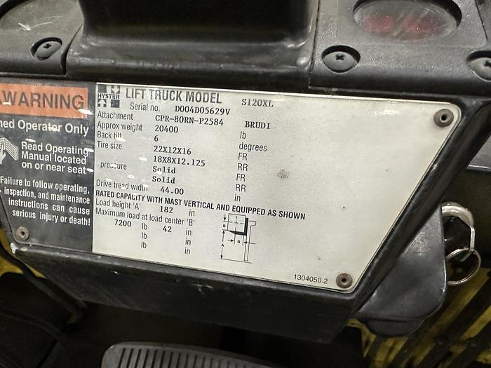 Used HYSTER S120XL 12000LB CAPACITY FORKLIFT 3-STAGE MAST