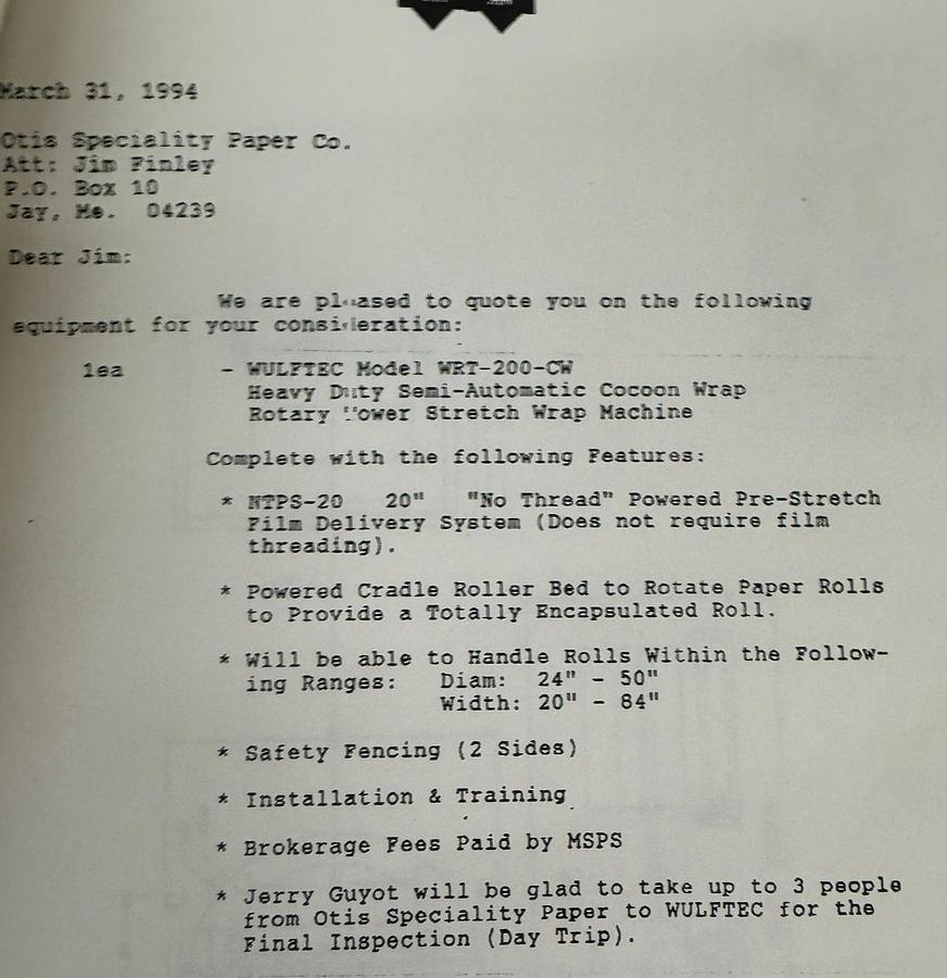 Used WULFTEC MODEL WRT-200-CW ROLL WRAPPER