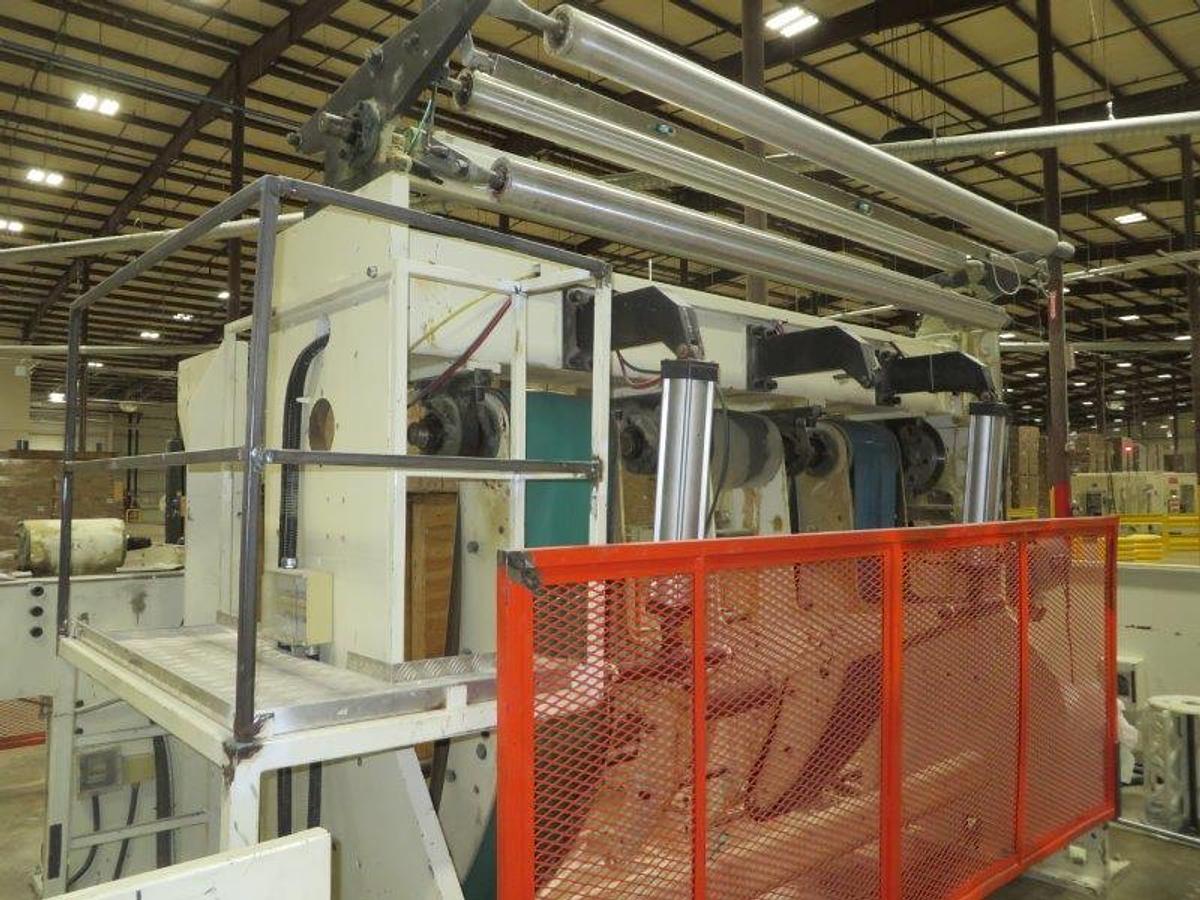 Used 2010 BAOSUO ULTRA COMPACT 102" KITCHEN TOWEL REWINDING LINE WITH LOG SAW AND PACKAGING